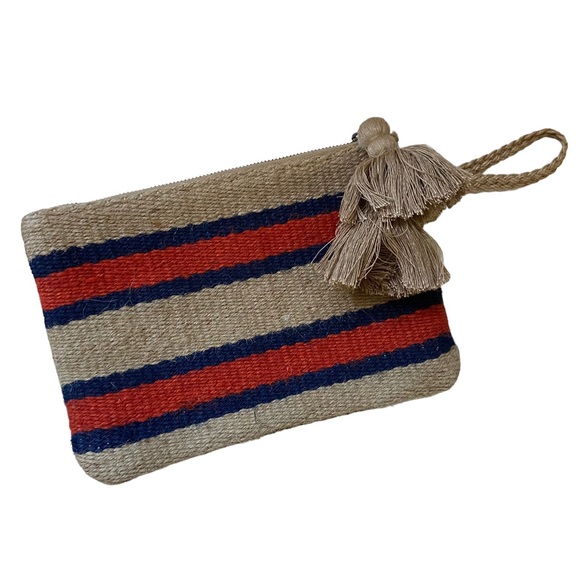 J. Jill Handbags - J. Jill Burlap Jute Cosmetic Bag Clutch Wristlet Makeup Toiletry Travel Sz 7X10”